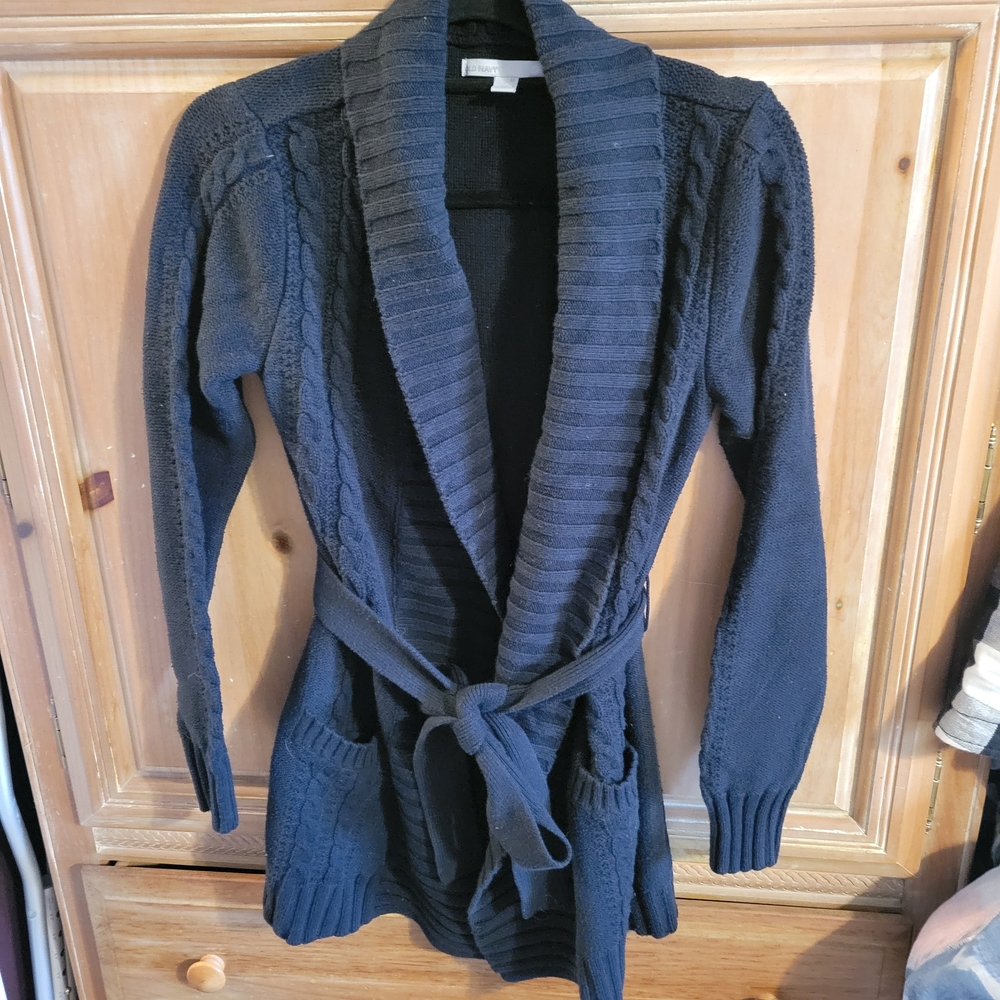 Old Navy Black Cardigan Sweater with Ribbed Shawl Collar